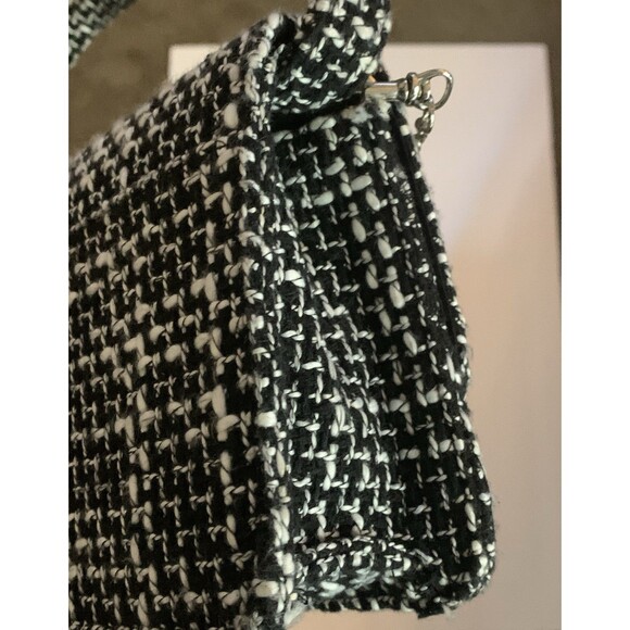 Wild Rose Tweed Handbag Black White Top Handle Removeable Silver Crossbody Chain - Picture 4 of 15